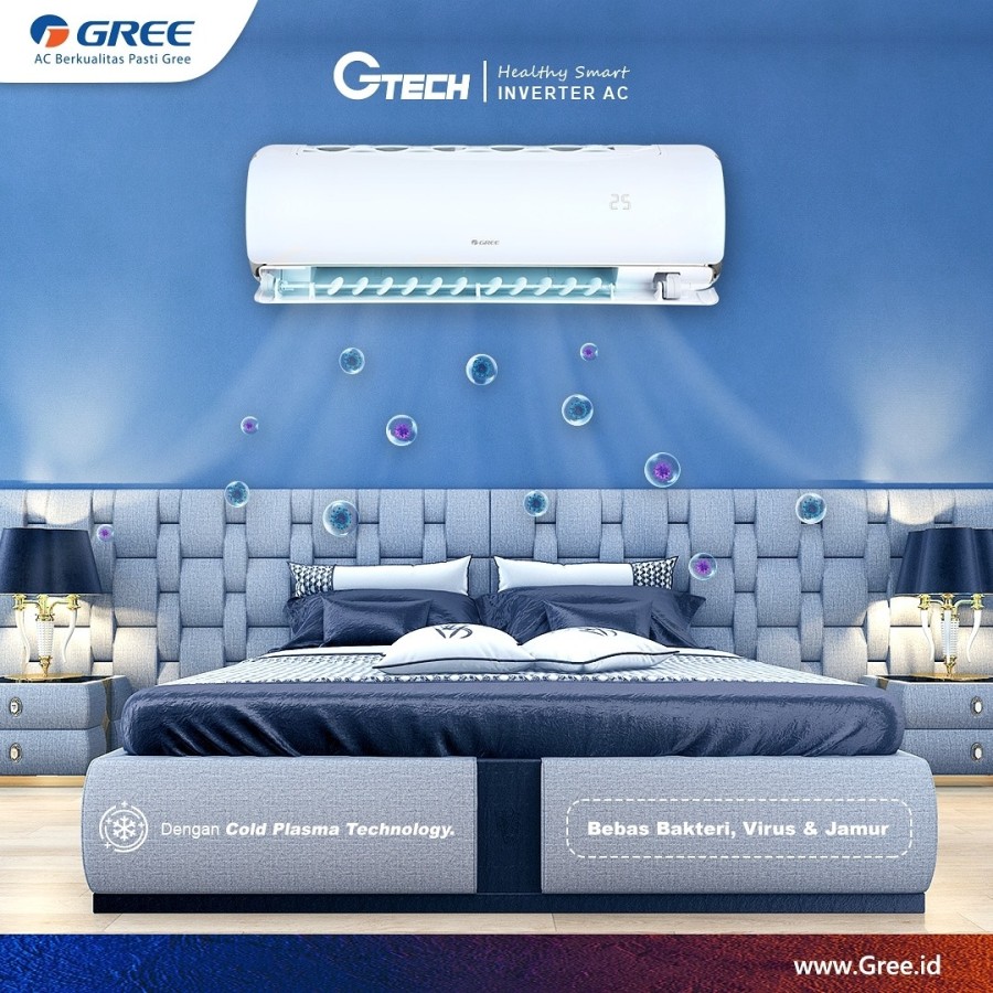 Gree AC Split ( AC Dinding ) Inverter F1 Series 2 PK R32 1400 Watt - GWC-18F1 | GWC18F1S | 18F1 